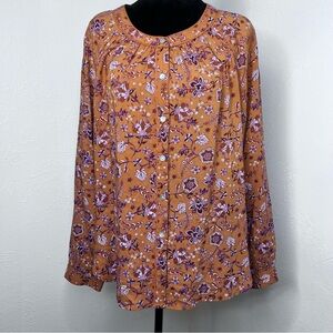 J. Jill Women's Peasant Blouse Size: M Floral Boho Long Sleeve 100% Rayon
